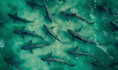 aerial shot of the sharks breeding. top view of shark.