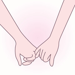 Happy Valentines Day. Holding fingers, Outline Drawing, Hand Holding together, Concept romance supports love on light pink background. Together. Love. Two hands. Love hands. Eps included.