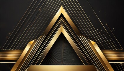abstract golden lines on black bg luxury universal frame premium 3d design geometric triangle borders with copy space in center right left down up arrows modern vip fashion black friday banner - obrazy, fototapety, plakaty