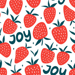 Vector seamless pattern with strawberries and lettering - 723836876