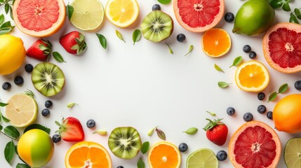 Fruit and vegetable frame background. World health day. The top things on the list for world health day are healthy foods that boost immunity and cold remedies.