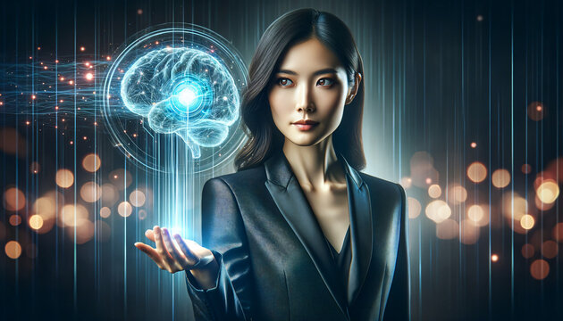 Femme tenant dans sa main un cerveau idéal pour article, blogs traitant de : Piraterie, Cyber sécurité, sécurité informatique, virus, hacker, hacking, pirate, attaque et intelligence artificielle