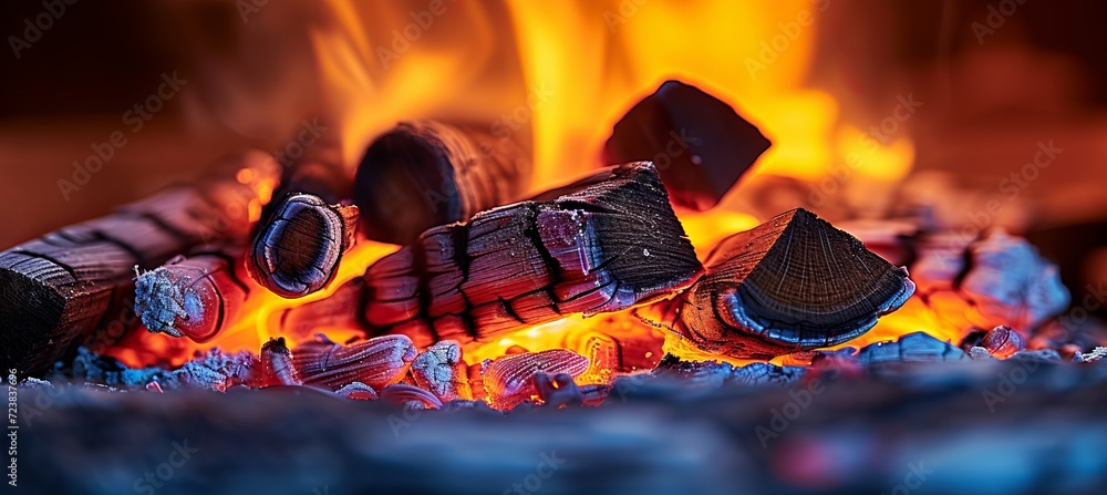 Aufkleber abstract background of glowing red hot burning coals from a fire, creating a mesmerizing texture