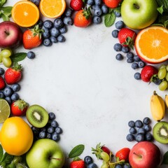 Fruit and vegetable frame background. World vegan day. World health day.