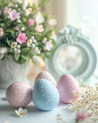 easter eggs and flowers stillife