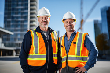 Professional Construction Workers Posing in Front of Build