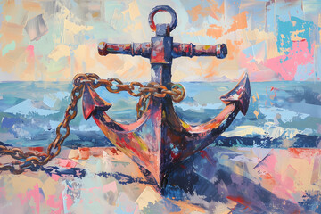 anchor on the beach oil painting