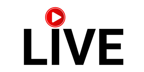 live icon red with play button icon on transparent background