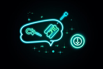 Payment receive line icon. Neon laser lights. Dollar exchange sign. Finance symbol. Glow laser speech bubble. Neon lights chat bubble. Banner badge with payment received icon