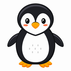 A small black penguin with a white belly holds its arms spread out. Vector illustration isolated on white