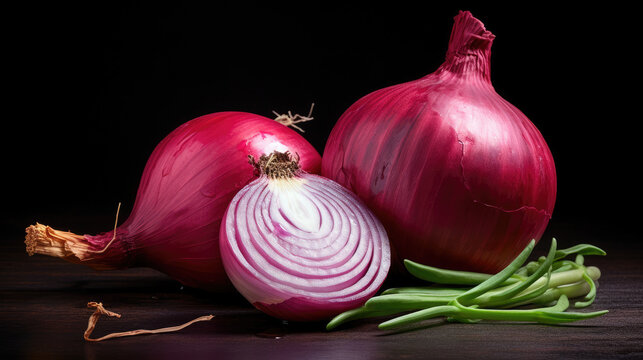 Red onion on dark background