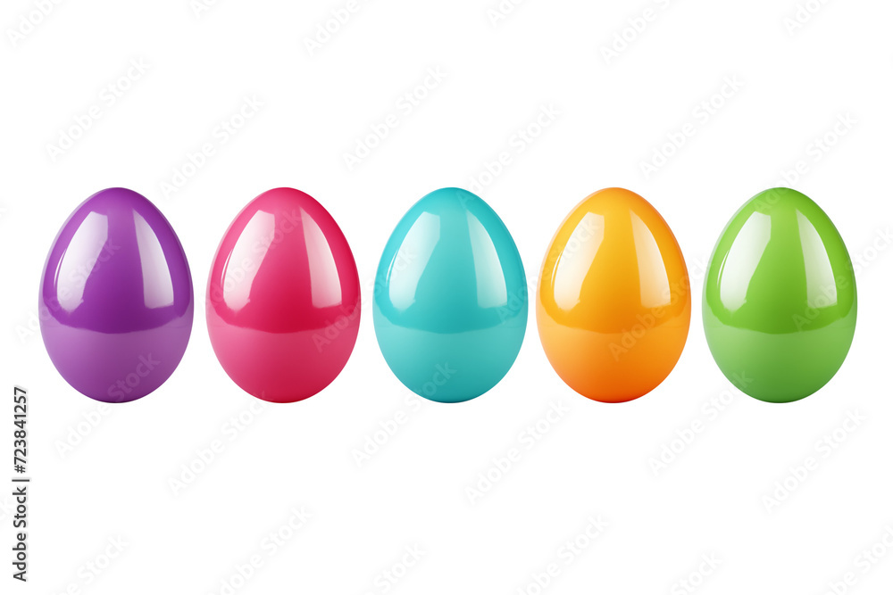 Poster set of multicolor glossy easter eggs. realistic colored eggs on a transparent background. easter, ho