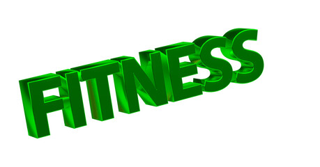 Fitness – grüne plakative 3D-Schrift, Gesundheit, Training, Sport, Ernährung, Abnehmen, Muskelaufbau, Workouts, Fitnessstudio, Cardio, Gewichte, Rendering, Freisteller