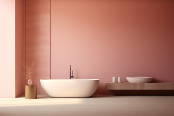 Fototapeta na wymiar Rose color minimal design decoration modern bathroom interior