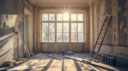 Stucco Elegance: Window Views in the Renovation Journey. Generative AI