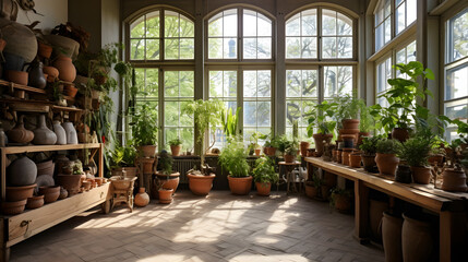 Fototapeta premium Retro Revival: Creating a Cozy Oasis with Plants, in Contemporary Living. Generative AI