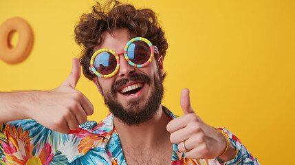 Gl&uuml;cklicher Mann vor einem gelben Hintergrund