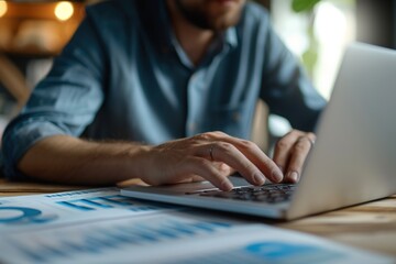 business man hand working on laptop computer financial with graphic graph chart diagram AI Generated