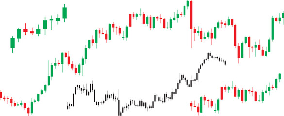 Candlestick graph pattern chart of stock trading cryptocurrency, Market investment exchange in red, green and black design isolated set