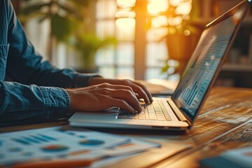 business man hand working on laptop computer financial with graphic graph chart diagram AI Generated