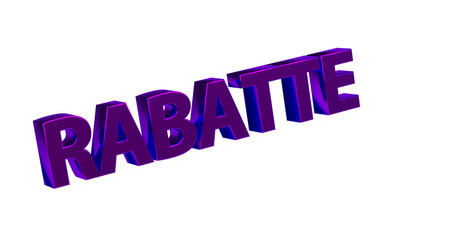 Rabatte violette plakative 3D-Schrift, Aktionsangebot, Ermäßigung, Vergünstigung, Sonderpreis, Schnäppchen, reduziert, Preisnachlass, Aktion, Sonderaktion, Gutschein-Code, Rendering, Freisteller