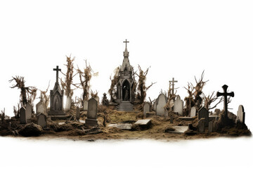 Obraz premium Scary cemetery isolated white background