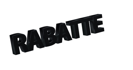 Rabatte schwarze plakative 3D-Schrift, Aktionsangebot, Ermäßigung, Vergünstigung, Sonderpreis, Schnäppchen, reduziert, Preisnachlass, Aktion, Sonderaktion, Gutschein-Code, Rendering, Freisteller