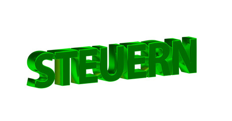 Steuern - grüne plakative 3D-Schrift, Abgaben, Finanzamt, Einkommensteuer, Umsatzsteuer, Körperschaftsteuer, Mehrwertsteuer, Steuerpflicht, Business, Freisteller, Rendering