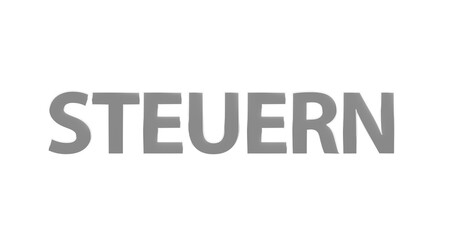 Steuern - silberne plakative 3D-Schrift, Abgaben, Finanzamt, Einkommensteuer, Umsatzsteuer, Körperschaftsteuer, Mehrwertsteuer, Steuerpflicht, Business, Freisteller, Rendering