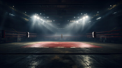 Epic empty boxing ring in the spotlight on the fight - obrazy, fototapety, plakaty