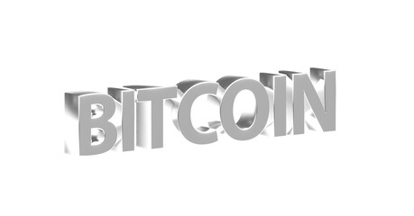 Bitcoin - silberne plakative 3D-Schrift, Kryptowährung, digitale Währung, Finanzen, Investition, Geldanlage, Wirtschaft, anonym, Freisteller, Rendering
