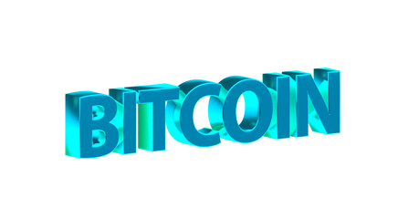 Bitcoin - blaue plakative 3D-Schrift, Kryptowährung, digitale Währung, Finanzen, Investition, Geldanlage, Wirtschaft, anonym, Freisteller, Rendering
