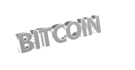 Bitcoin - silberne plakative 3D-Schrift, Kryptowährung, digitale Währung, Finanzen, Investition, Geldanlage, Wirtschaft, anonym, Freisteller, Rendering
