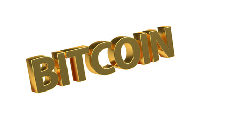 Bitcoin - goldene plakative 3D-Schrift, Kryptowährung, digitale Währung, Finanzen, Investition, Geldanlage, Wirtschaft, anonym, Freisteller, Rendering
