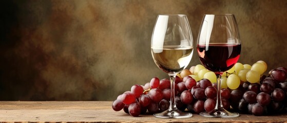 Two glasses of red and white wine