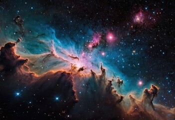 Obraz na płótnie Canvas A breathtaking view of a nebula, a stellar nursery, in the depths of space, with stars scattered around like diamonds on a black velvet