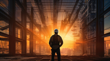 Silhouette of an industrial construction worker