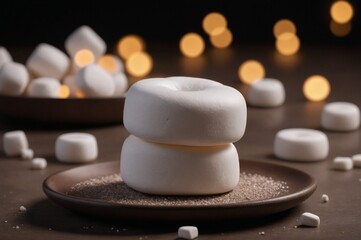 Cozy marshmallow delight with warm bokeh background