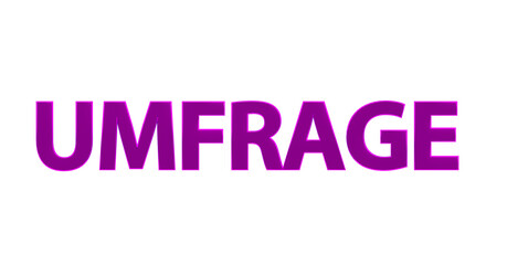 Umfrage - pinke plakative 3D-Schrift, Meinungsumfrage, online Umfrage, Wahlumfrage, Umfrage Auswertung, Meinung, anonym, Trend, Wünsche, Interessen, Marketing, Marktforschung, Rendering, Freisteller