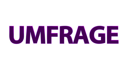 Umfrage - violette plakative 3D-Schrift, Meinungsumfrage, online Umfrage, Wahlumfrage, Umfrage Auswertung, anonym, Trend, Wünsche, Interessen, Marketing, Marktforschung, Rendering, Freisteller