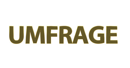 Umfrage - goldene plakative 3D-Schrift, Meinungsumfrage, online Umfrage, Wahlumfrage, Umfrage Auswertung, Meinung, anonym, Trend, Wünsche, Interessen, Marketing, Marktforschung, Rendering, Freisteller