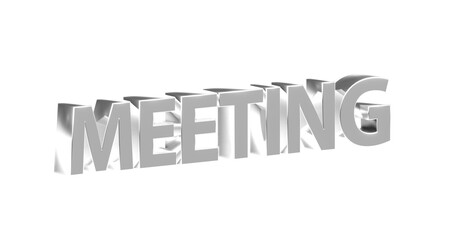 Meeting - silberne plakative 3D-Schrift, Besprechung, Planung, Agenda, Sitzung, Besprechungsraum, Team, Effizienz, Rendering, Freisteller