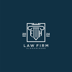EH initial monogram logo for lawfirm with pillar design in creative square