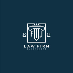 FJ initial monogram logo for lawfirm with pillar design in creative square