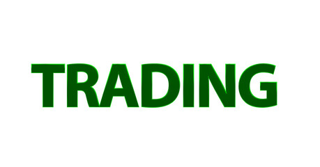 Trading, grüneplakative 3D-Schrift: Börse, Aktienhandel, Devisenhandel, Daytrading, Kryptowährungen, Handelsstrategien, Online-Trading, Aktienkurse,  Marktanalyse, Rendering, Freistelleer