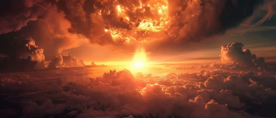 Fotobehang Nuclear mushroom explosion, nuclear war background © Prometheus 