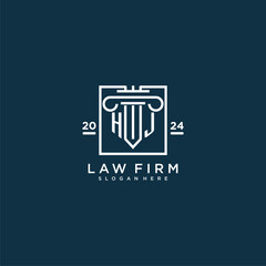 HJ initial monogram logo for lawfirm with pillar design in creative square