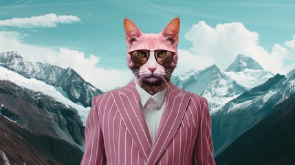 A cat wearing sunglasses and a suit with a tie. Generative AI image.