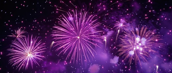 Fototapeta na wymiar Purple fireworks in the night sky