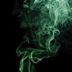 Abstract green smoke texture isolated on clear black background